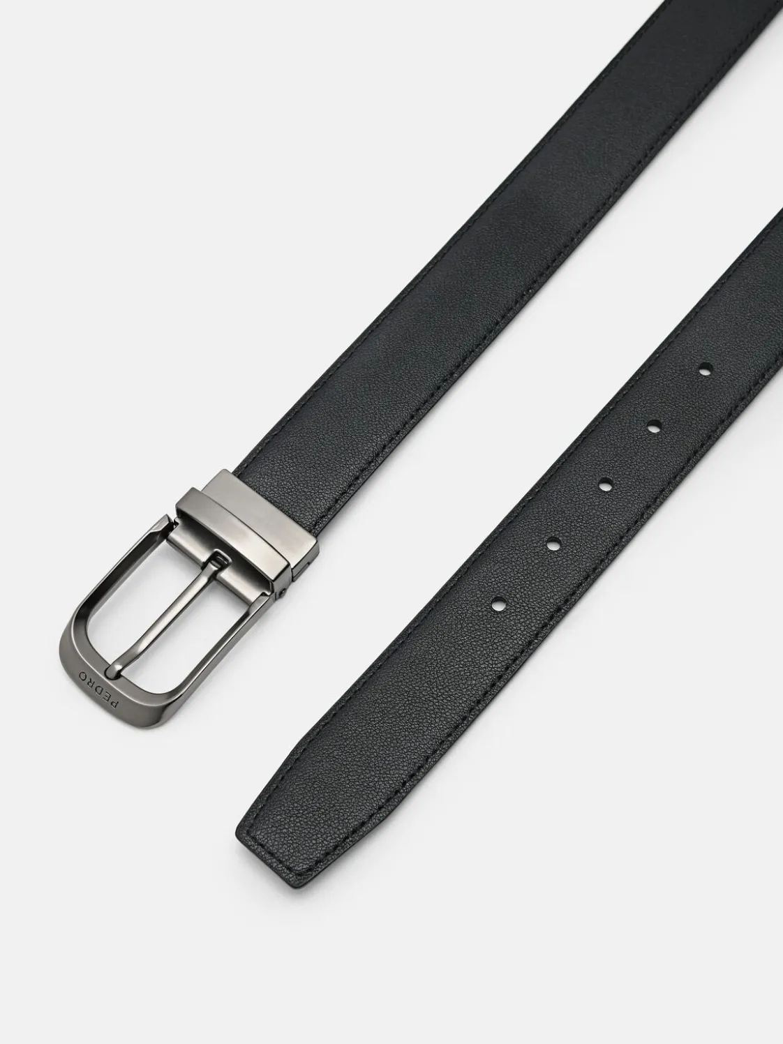 Embossed Leather Reversible Pin Belt - Black
