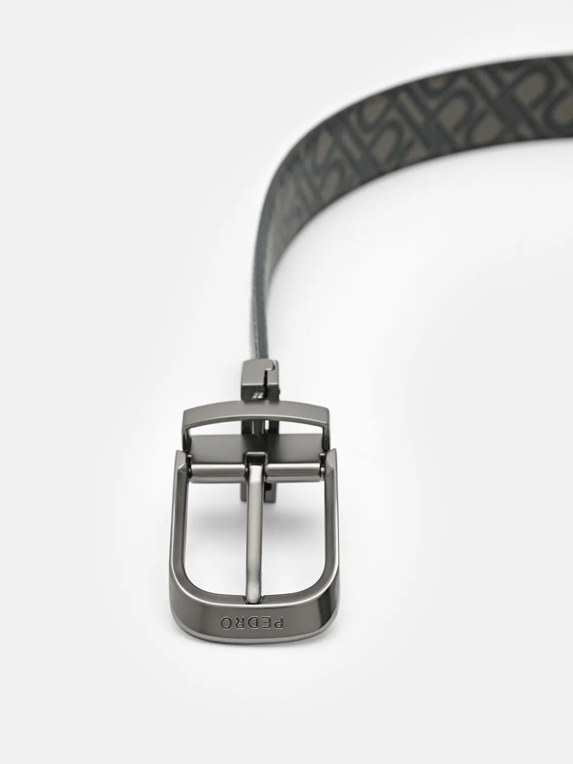 Embossed Leather Reversible Pin Belt - Black