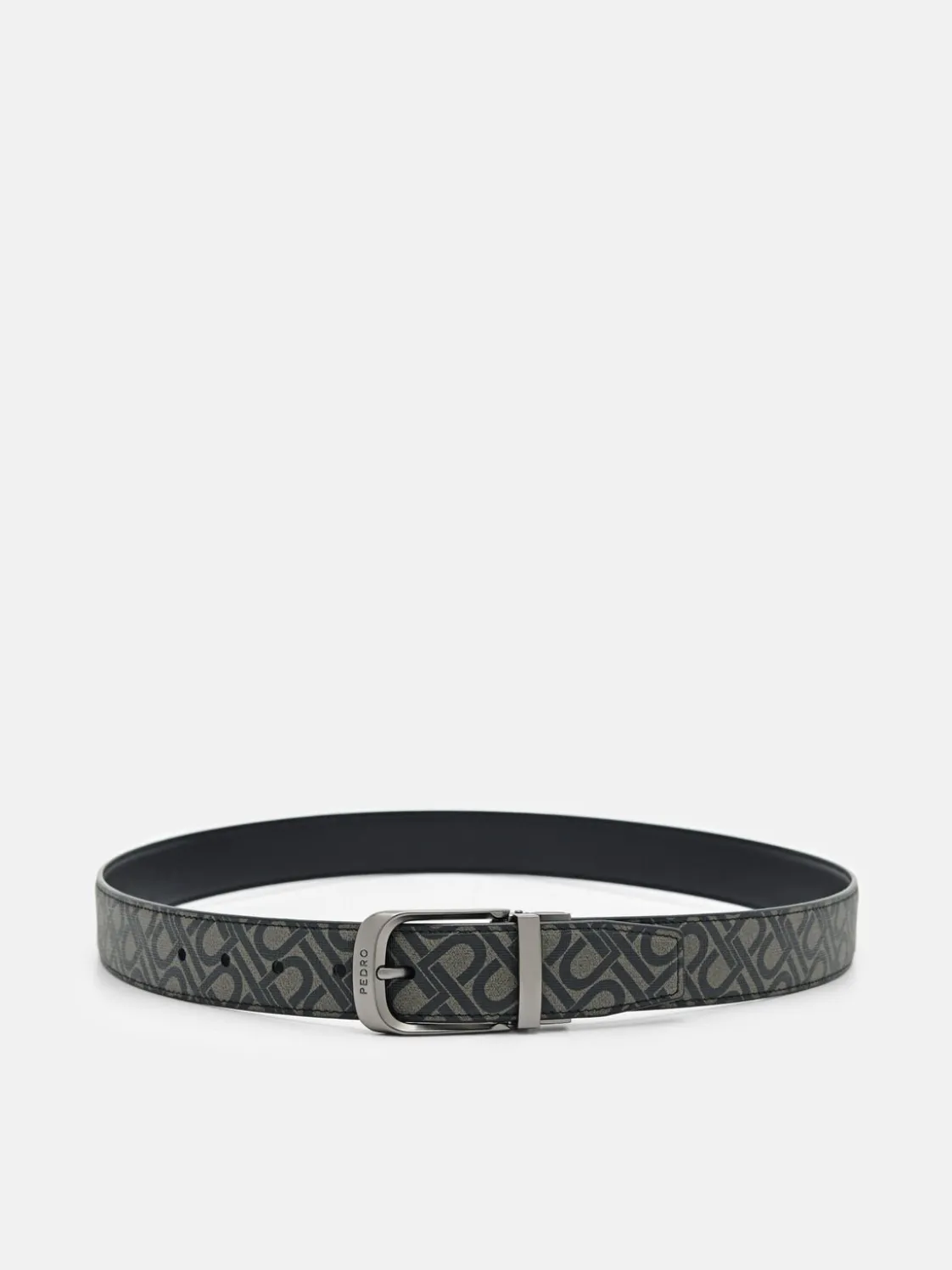 Embossed Leather Reversible Pin Belt - Black
