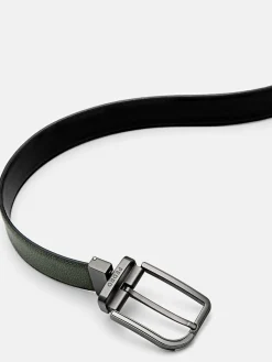 Embossed Leather Reversible Pin Belt - Black