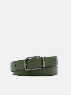Embossed Leather Reversible Pin Belt - Black