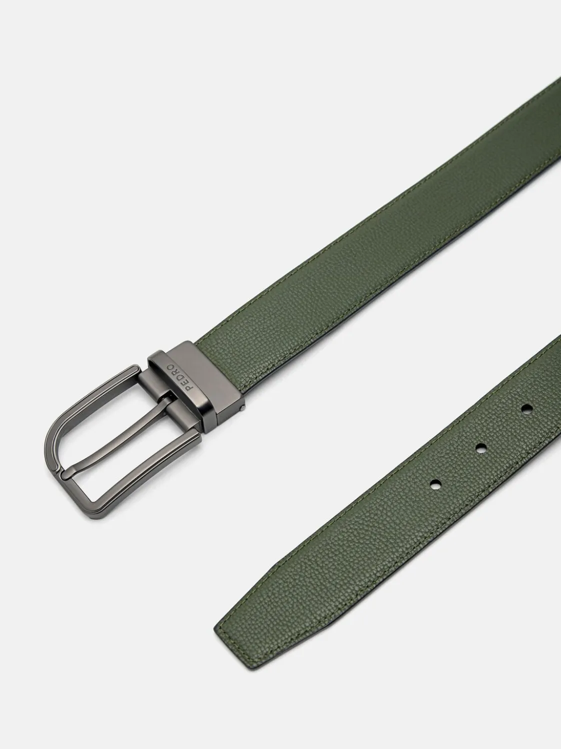 Embossed Leather Reversible Pin Belt - Black