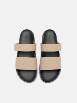 Embossed Slide Sandals - Light Taupe Embossed