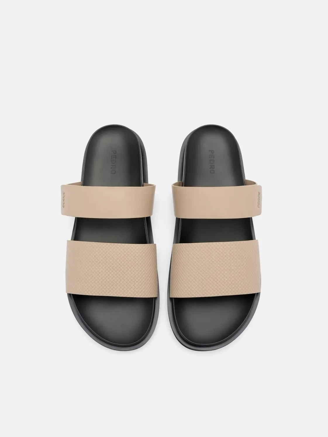 Embossed Slide Sandals - Light Taupe Embossed