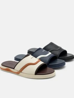 Embossed Slide Sandals - Navy