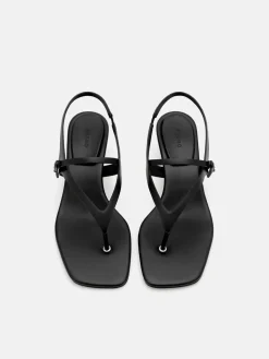 Eny Leather Heel Sandals - Black