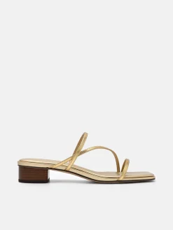 Erna Leather Heel Sandals - Gold
