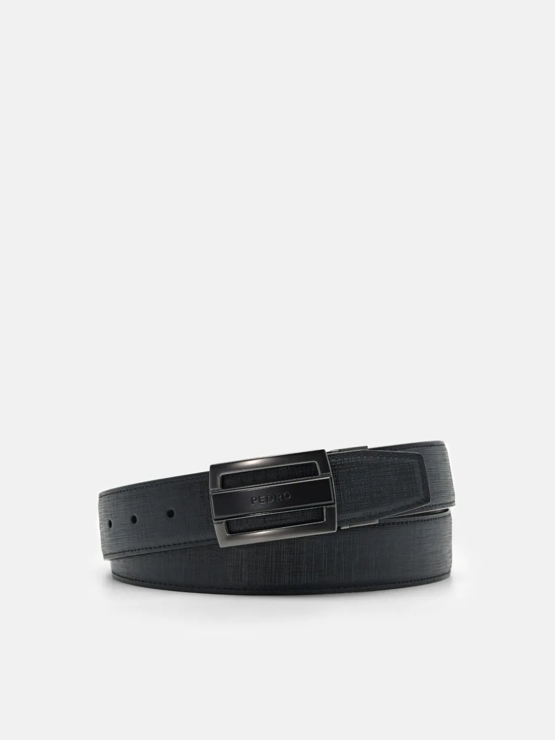 Grid Leather Reversible Tang Belt - Black