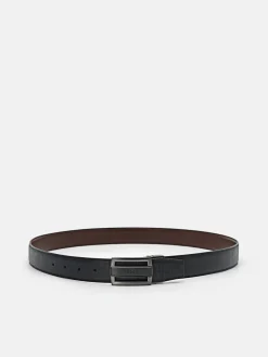 Grid Leather Reversible Tang Belt - Black