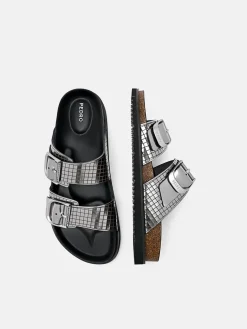 Helix Metallic Leather Sandals - Silver