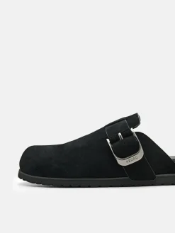 Helix Suede Mules - Black