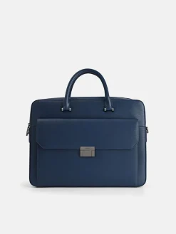 Henry Textured Leather Briefcase - Navy