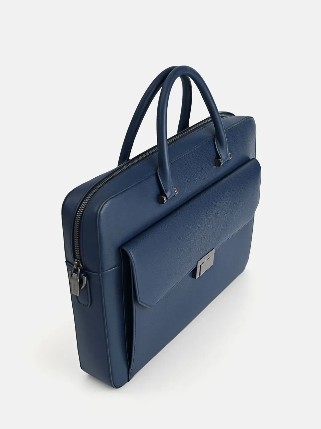 Henry Textured Leather Briefcase - Navy
