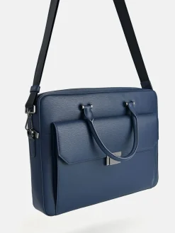 Henry Textured Leather Briefcase - Navy