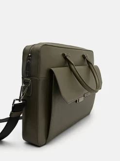 Henry Textured Leather Briefcase - Military Green