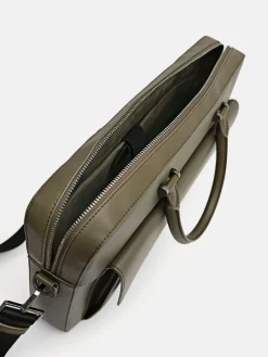 Henry Textured Leather Briefcase - Military Green
