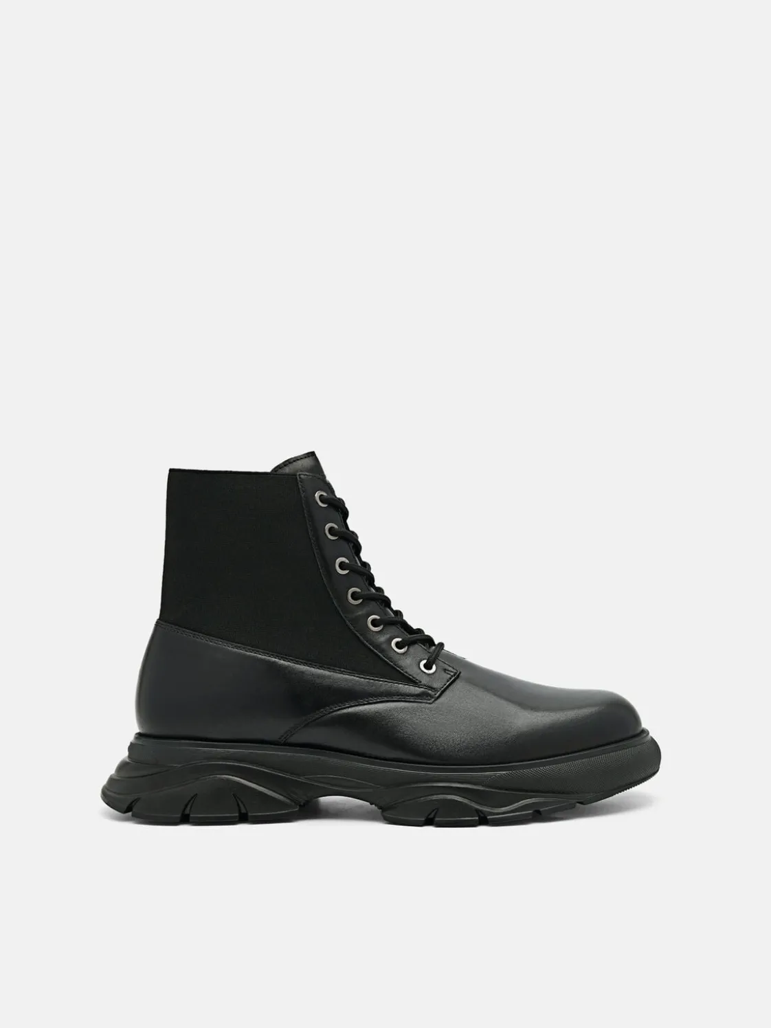 Hybrix Leather Lace-Up Boots - Black