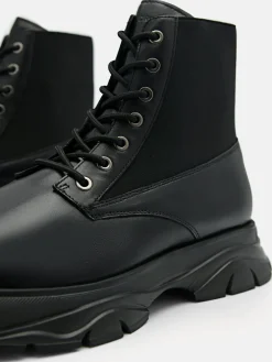 Hybrix Leather Lace-Up Boots - Black