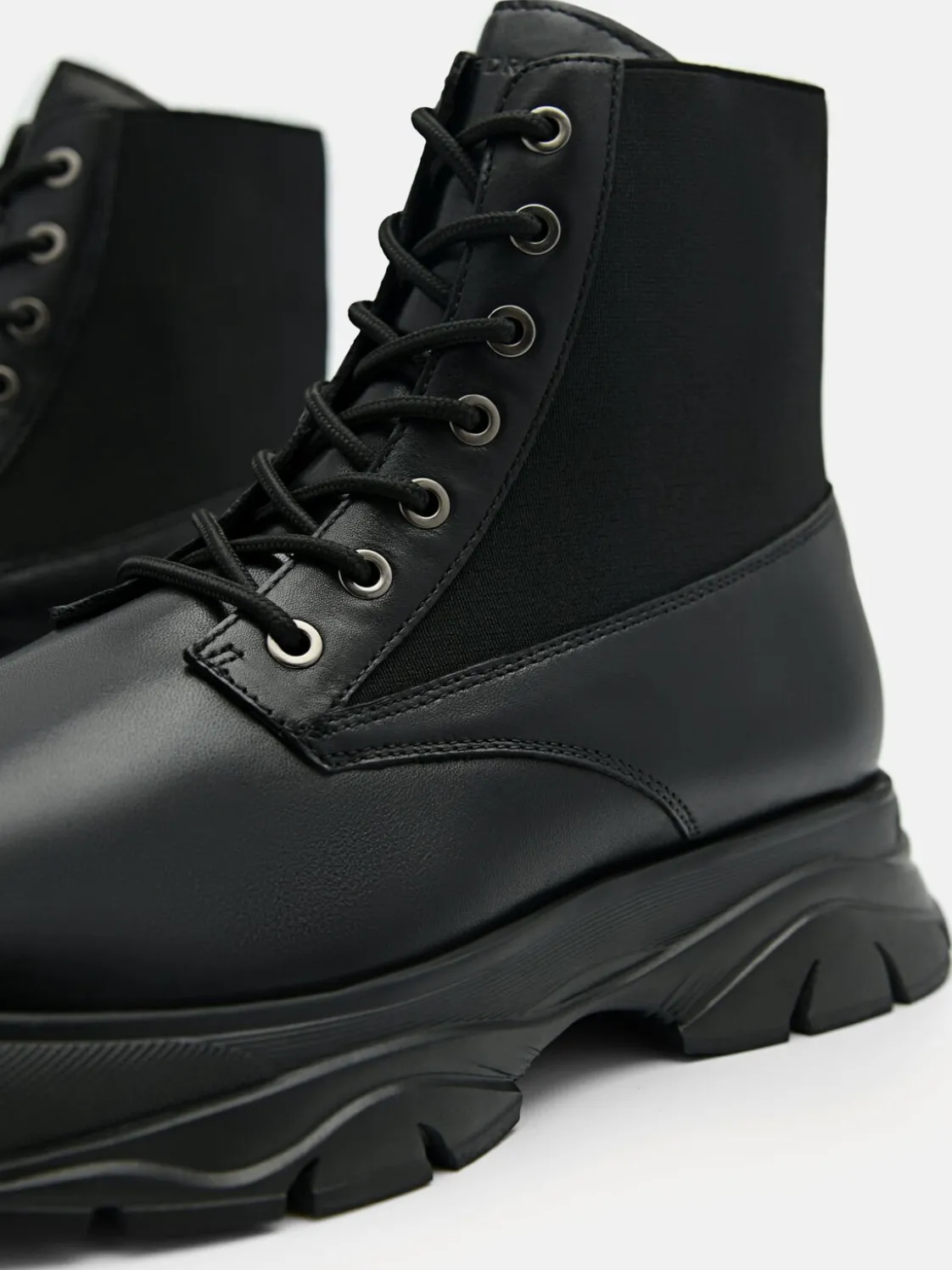 Hybrix Leather Lace-Up Boots - Black