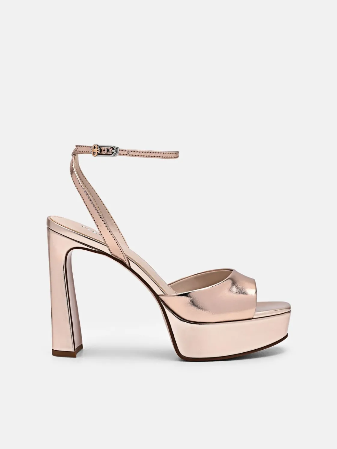 Leather Ankle Strap Heel Sandals - Rose Gold