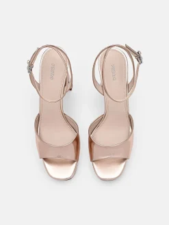 Leather Ankle Strap Heel Sandals - Rose Gold