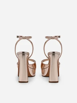 Leather Ankle Strap Heel Sandals - Rose Gold