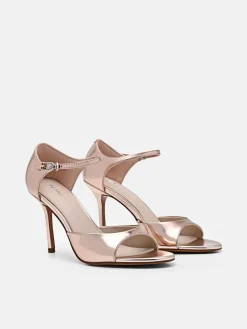 Leather Ankle Strap Stilletto Heel Sandals - Rose Gold