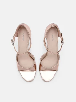 Leather Ankle Strap Stilletto Heel Sandals - Rose Gold