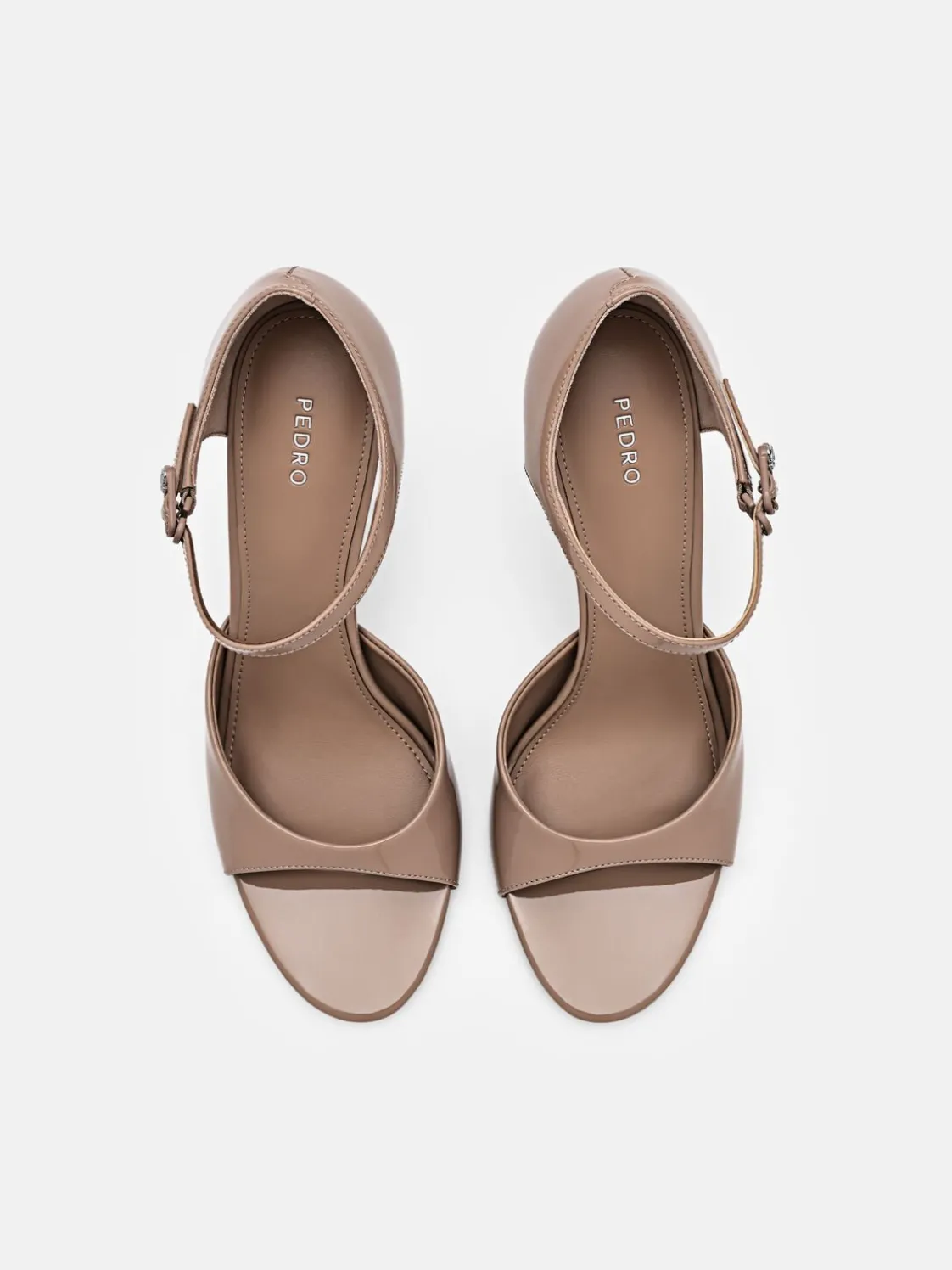 Leather Ankle Strap Stilletto Heel Sandals - Nude