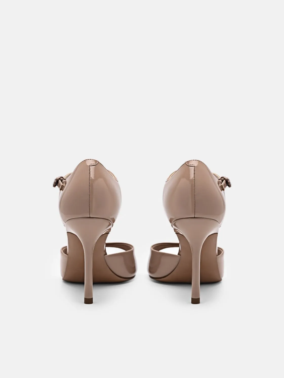 Leather Ankle Strap Stilletto Heel Sandals - Nude