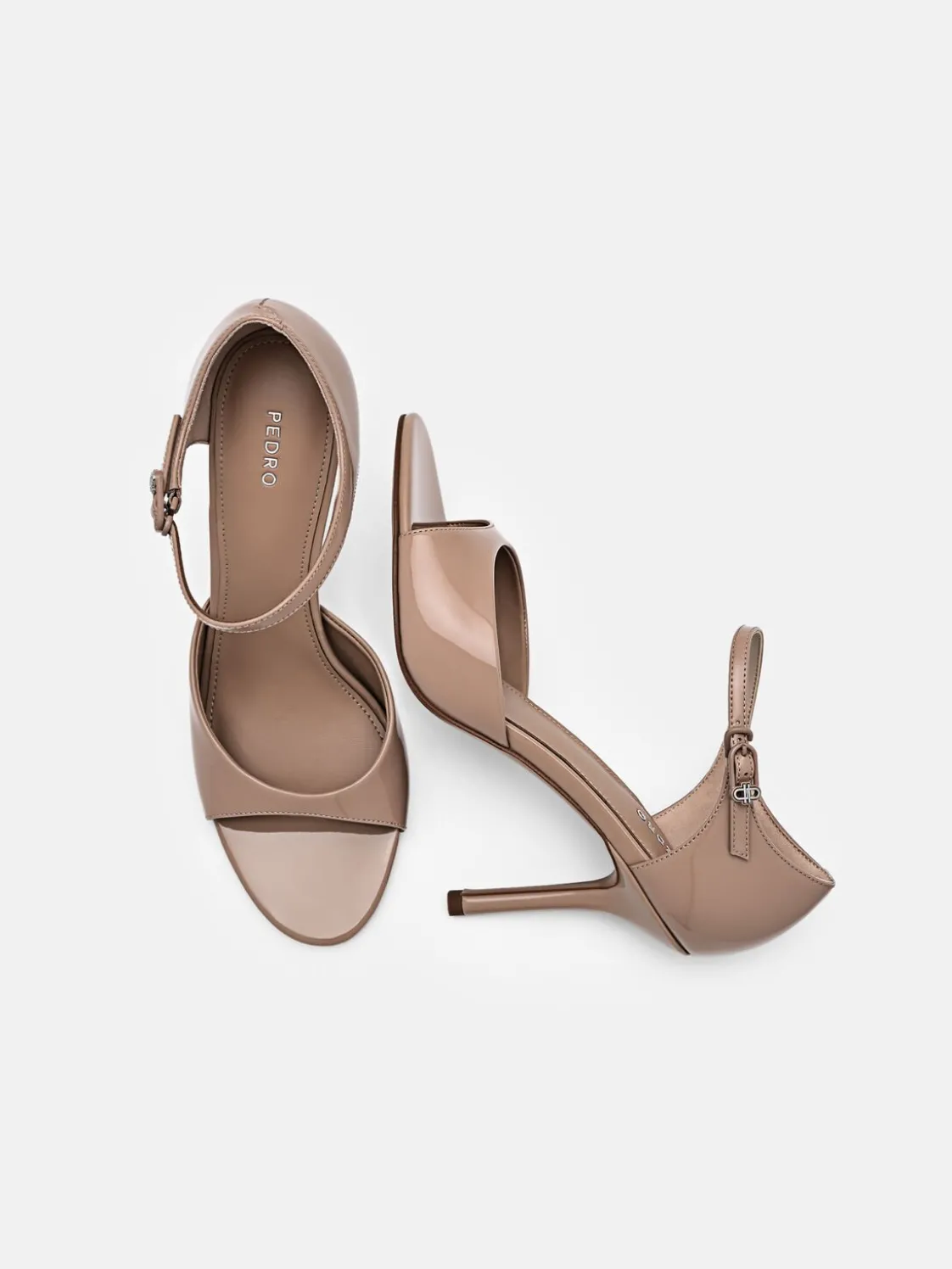 Leather Ankle Strap Stilletto Heel Sandals - Nude