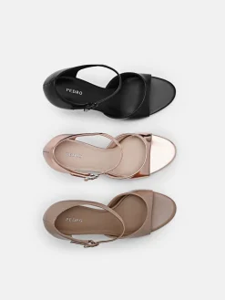 Leather Ankle Strap Stilletto Heel Sandals - Nude
