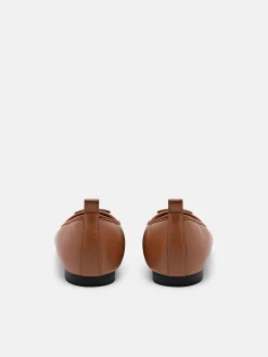 Leather Ballerina Flats - Cognac