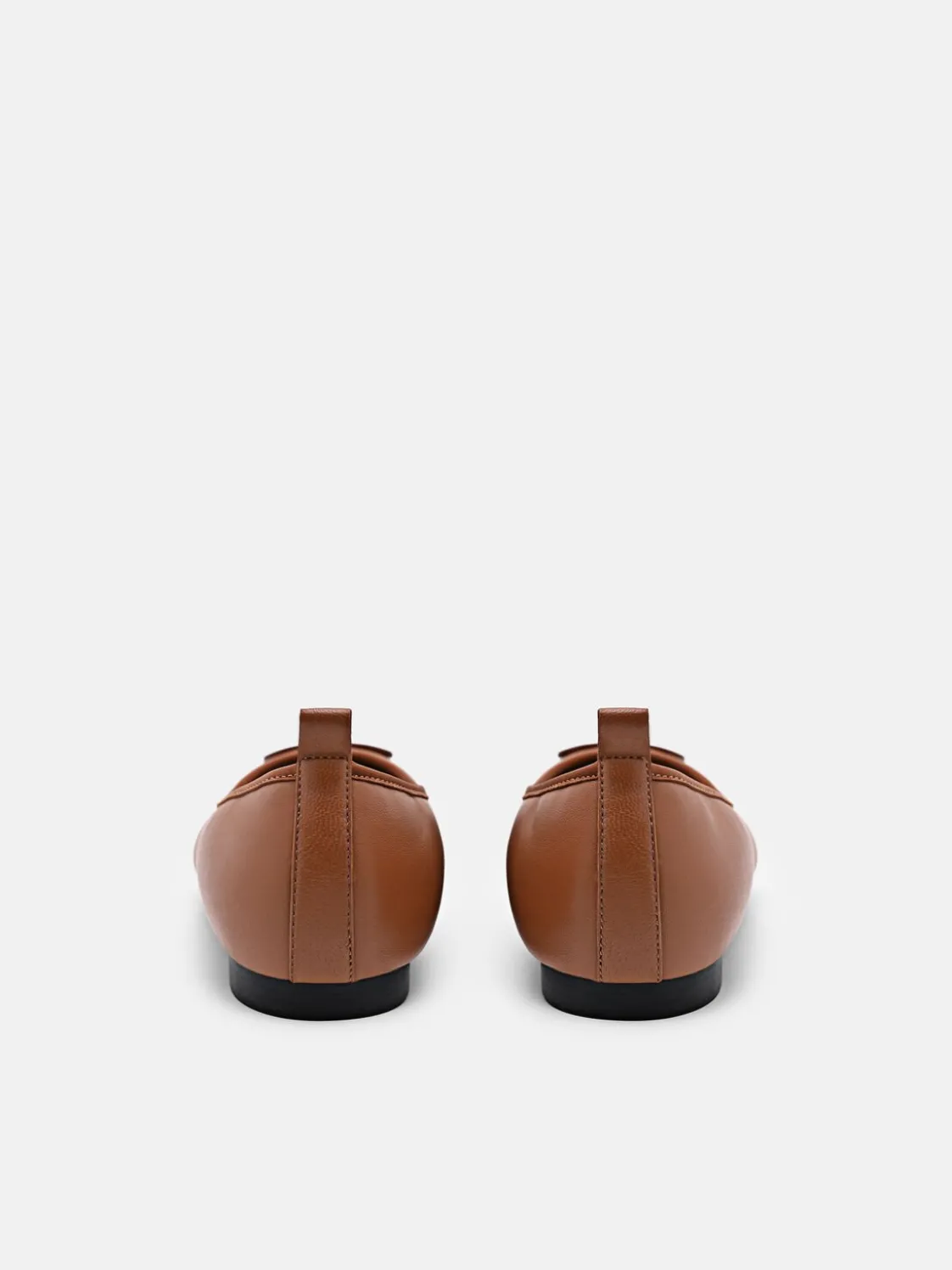 Leather Ballerina Flats - Cognac