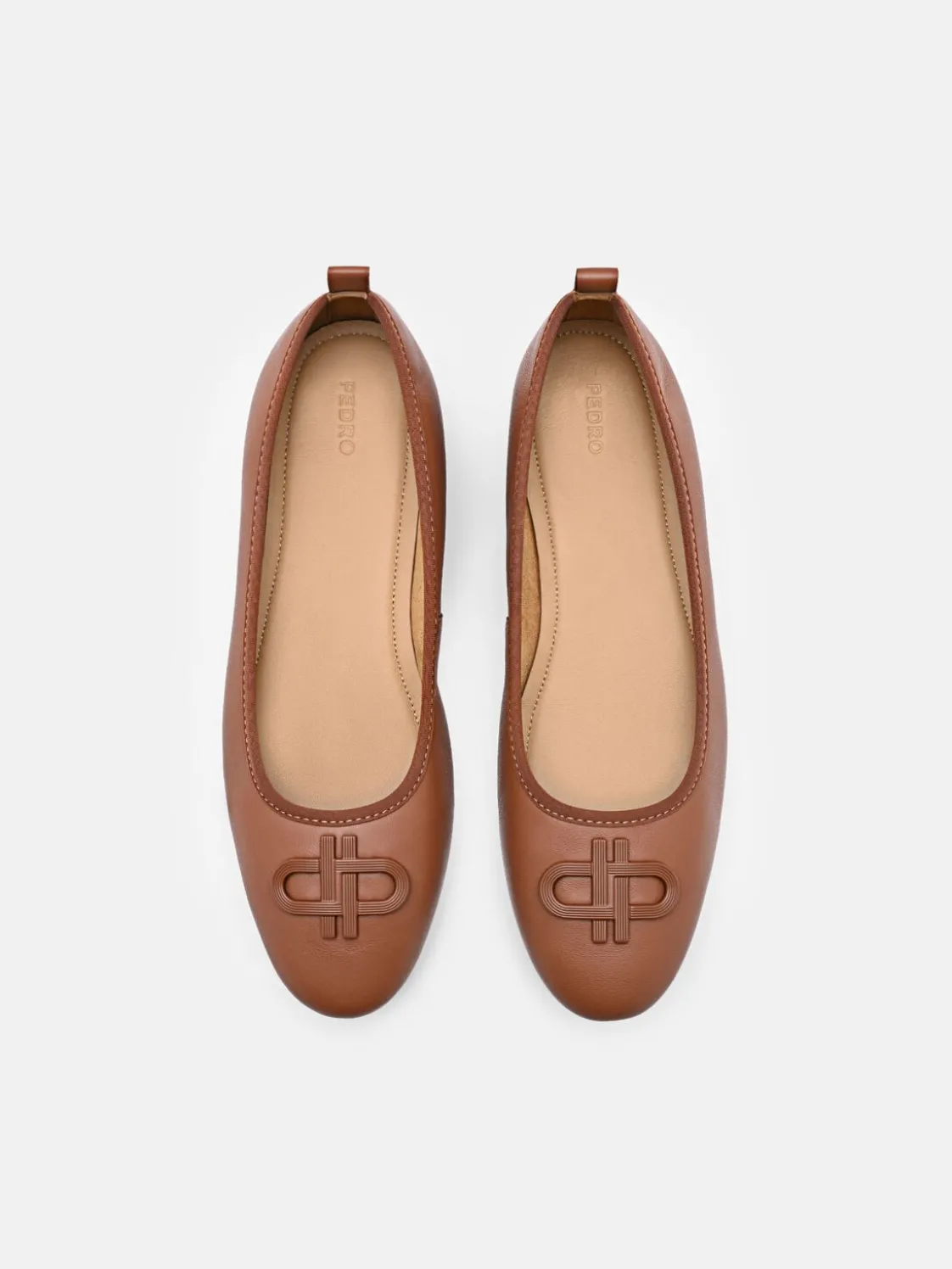 Leather Ballerina Flats - Cognac