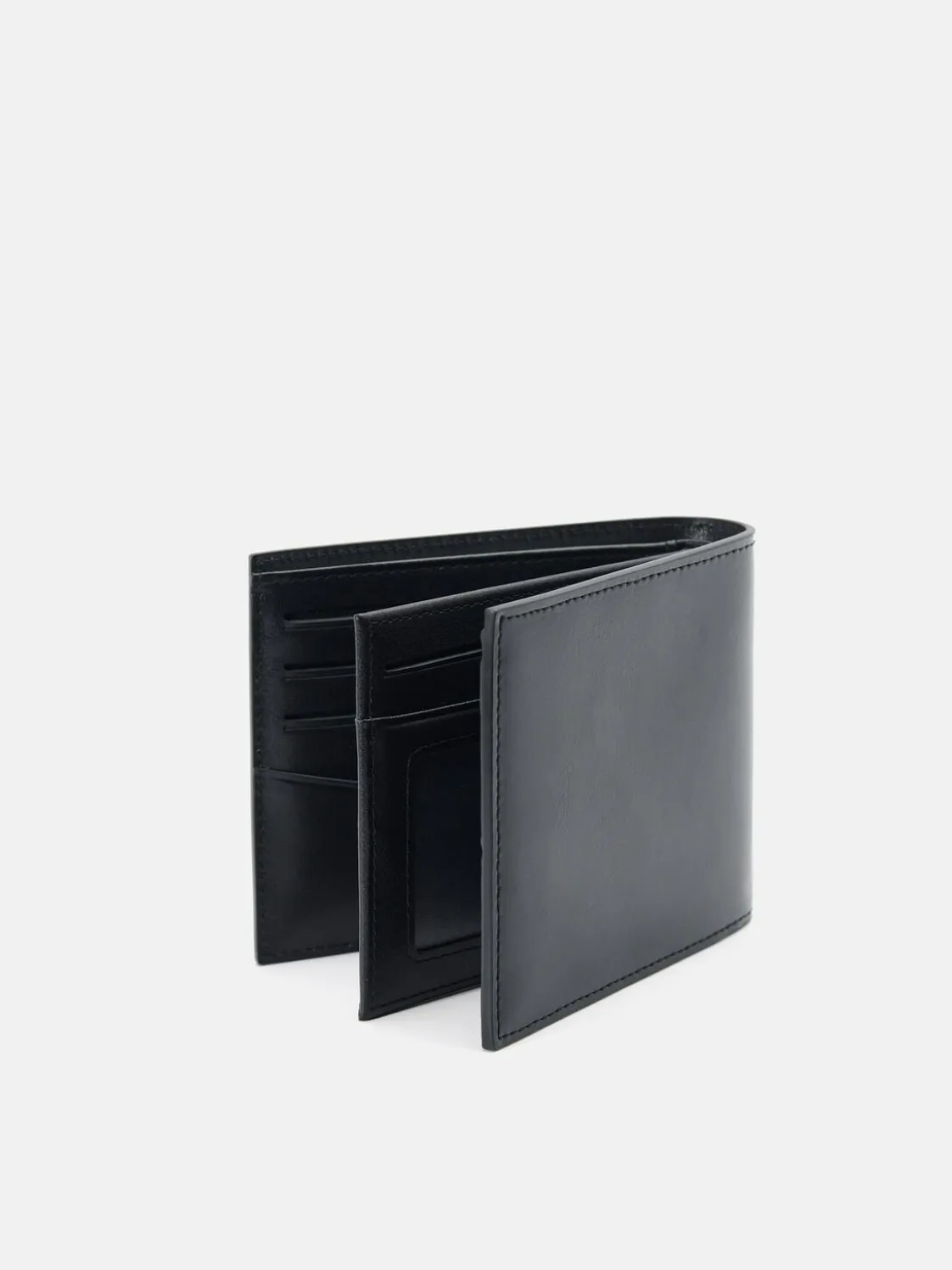 Leather Bi-Fold Flip Wallet - Black