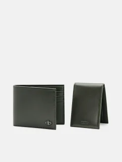 Leather Bi-Fold Wallet with Insert - Military Green