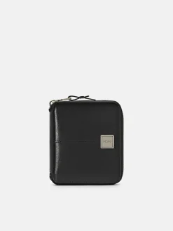 Leather Bi-Fold Zipper Wallet - Black