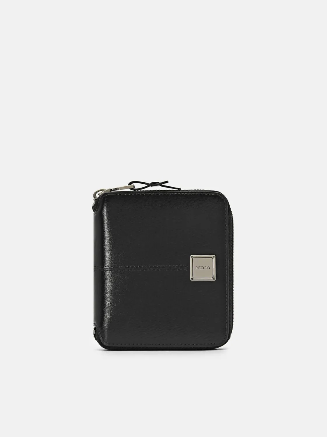 Leather Bi-Fold Zipper Wallet - Black