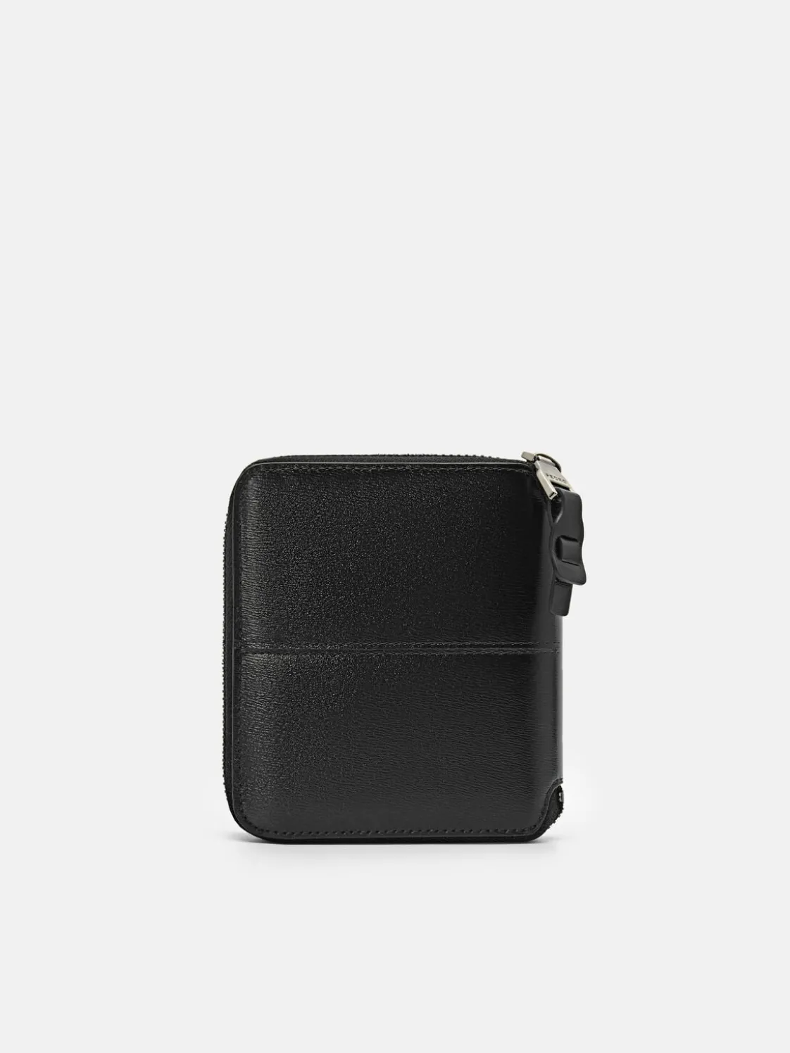 Leather Bi-Fold Zipper Wallet - Black