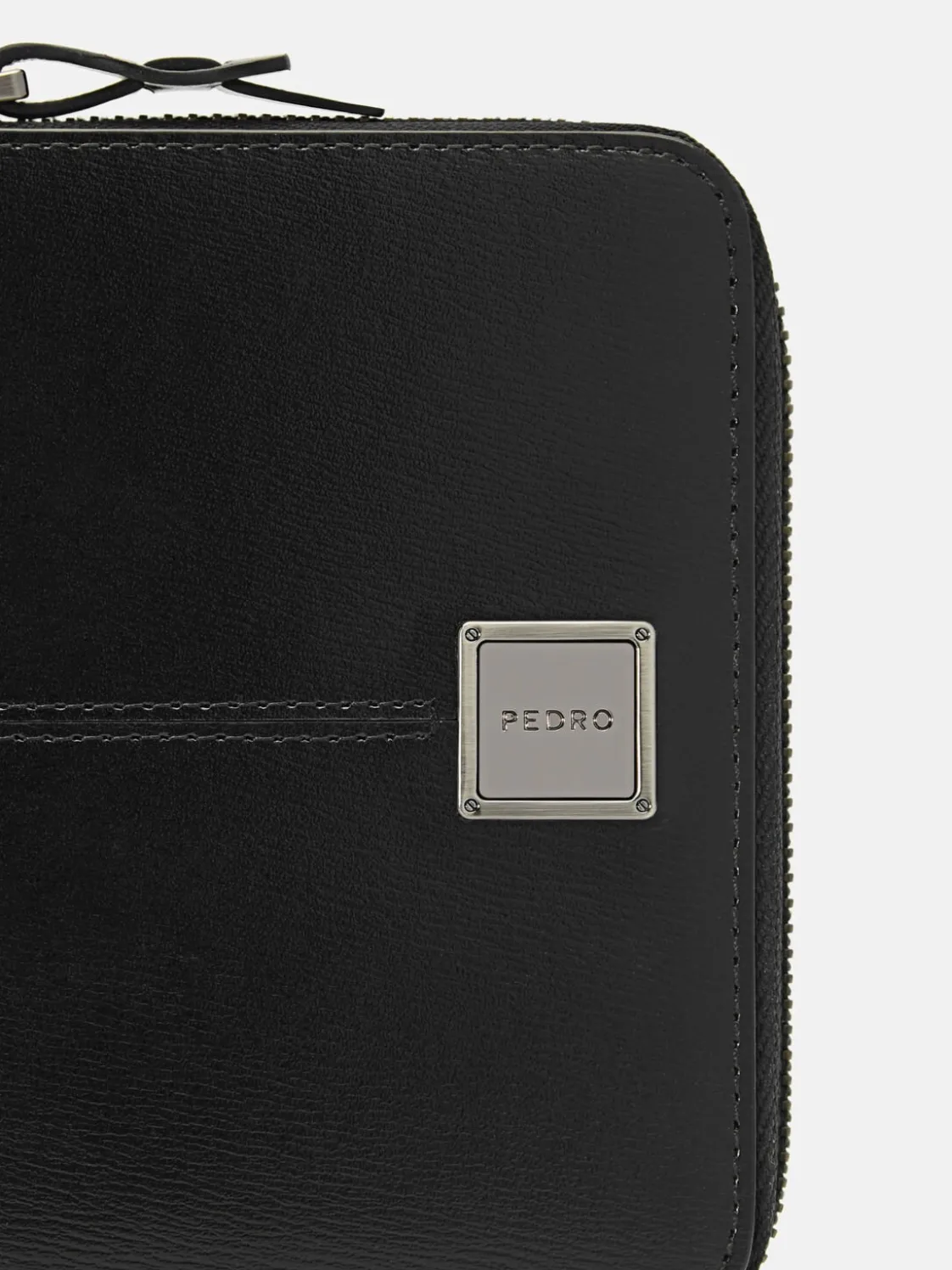 Leather Bi-Fold Zipper Wallet - Black
