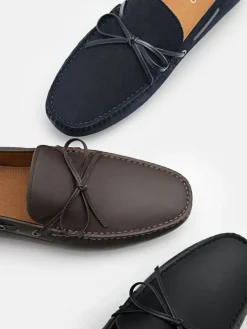 Leather Bow Driving Shoes - Black