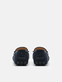 Leather Bow Driving Shoes - Navy