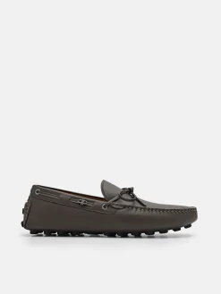 Leather Bow Driving Shoes - Dark Brown