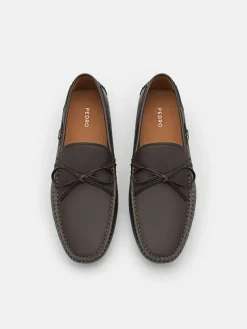 Leather Bow Driving Shoes - Dark Brown