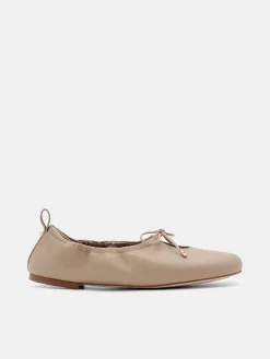 Leather Bowtie Ballerina Flats - Taupe