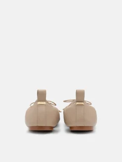 Leather Bowtie Ballerina Flats - Taupe