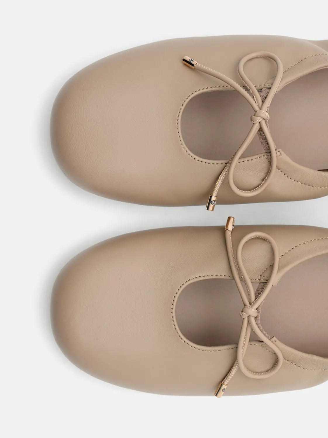Leather Bowtie Ballerina Flats - Taupe
