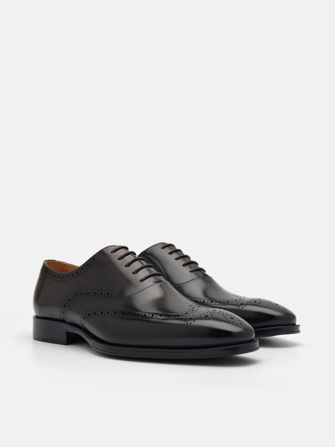 Leather Brogue Oxford Shoes - Dark Brown
