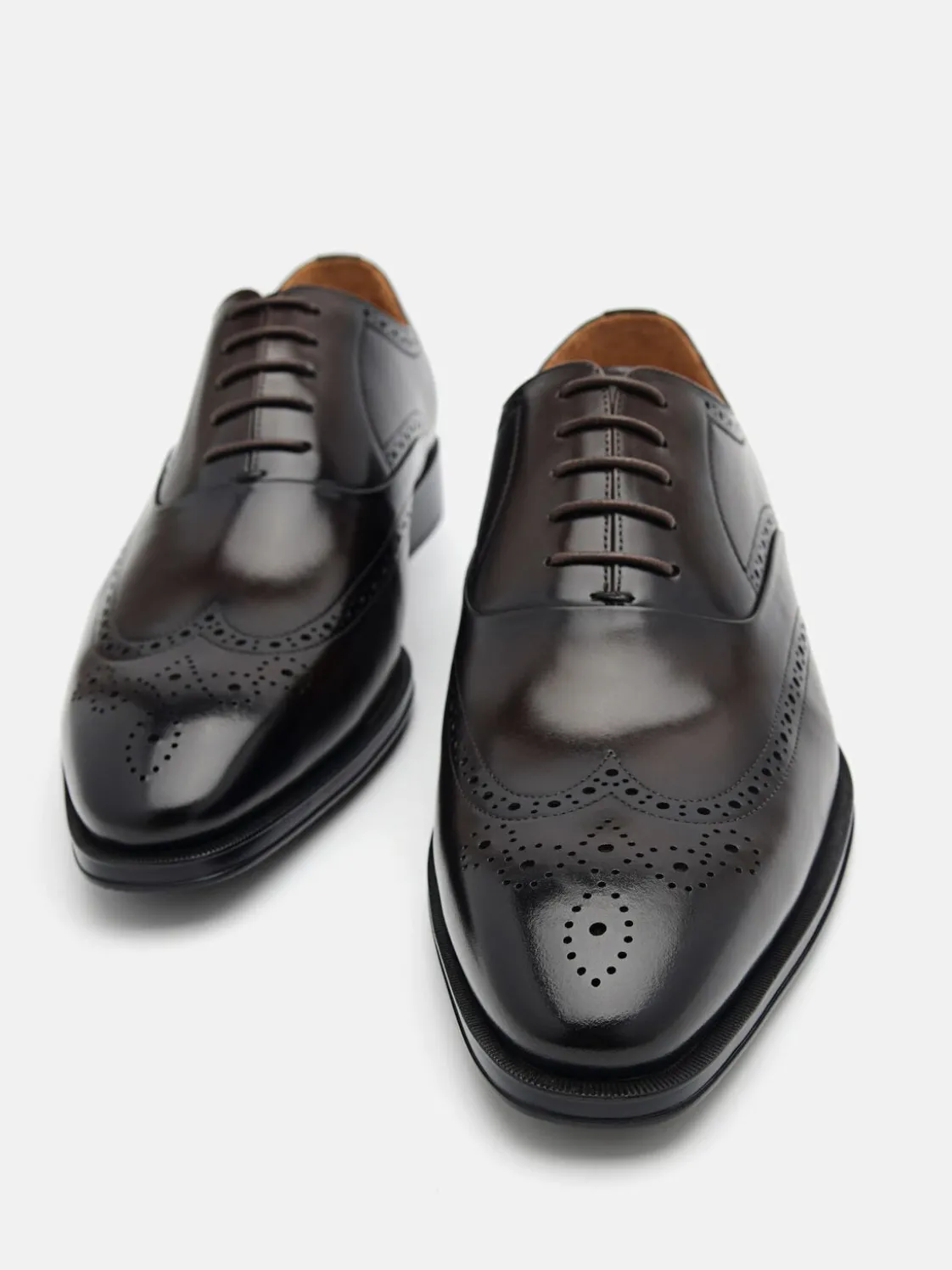 Leather Brogue Oxford Shoes - Dark Brown